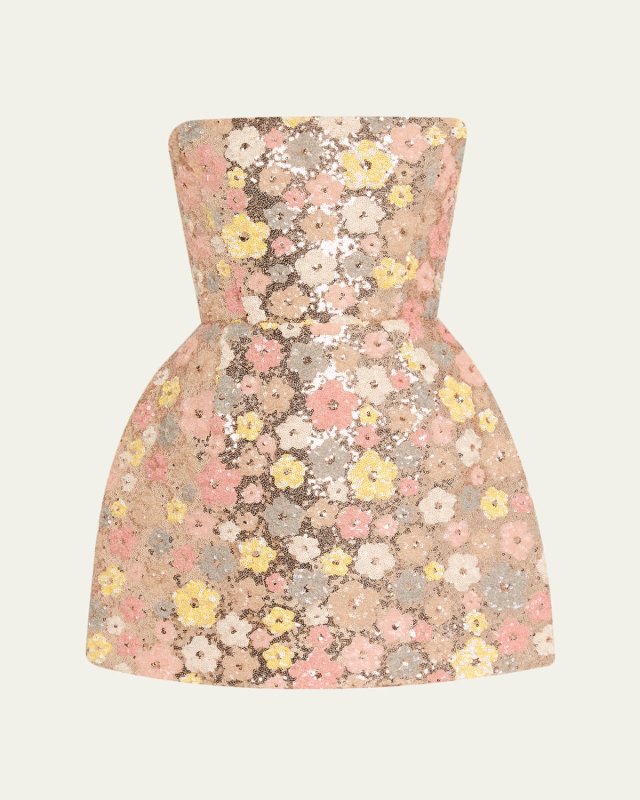 Maraya Strapless Floral Sequin Fit & Flare Mini Dress